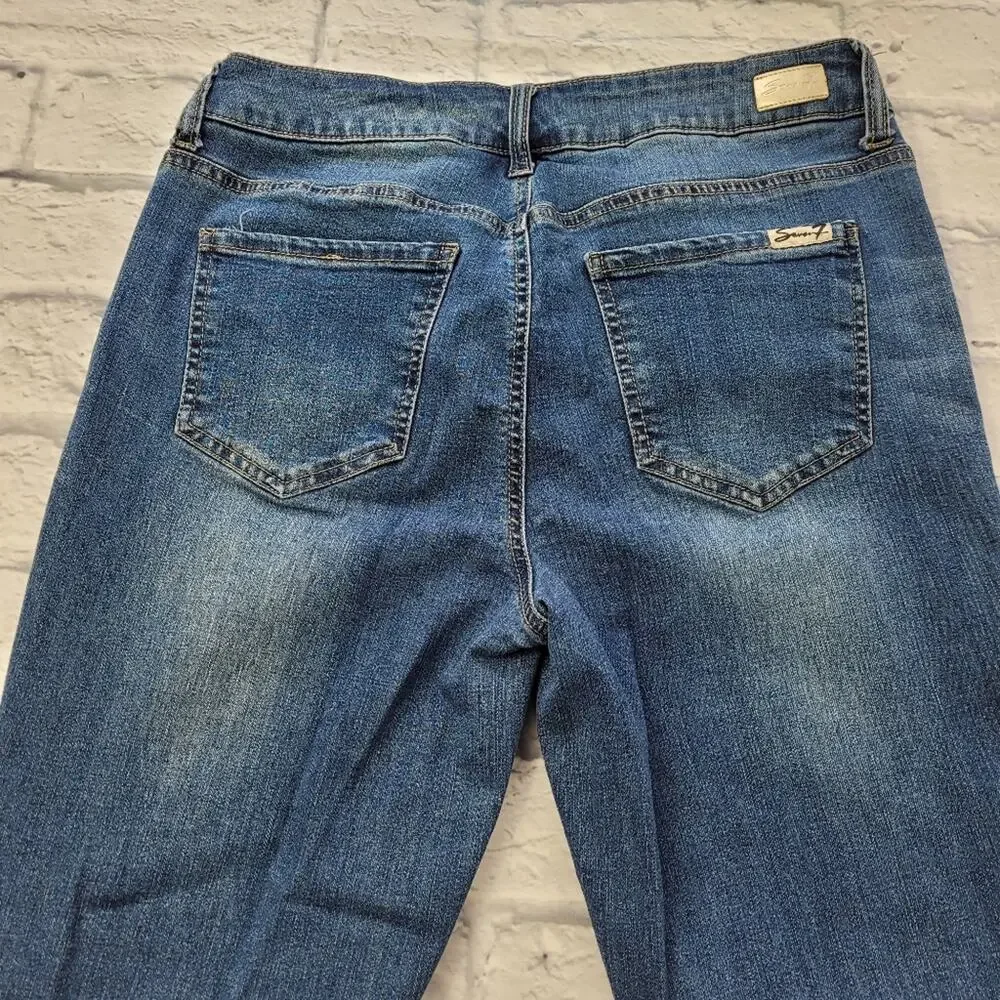 Seven7 Skinny Sure-Shaper Jeans Dark Wash Light Distressing Whiskering size 8